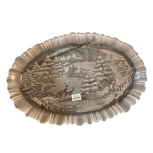 Mikasa Holiday Classics Crystal Embossed Serving‎ Tray Deer Winter Scene